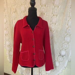 Red Button-Up Waffle Cardigan